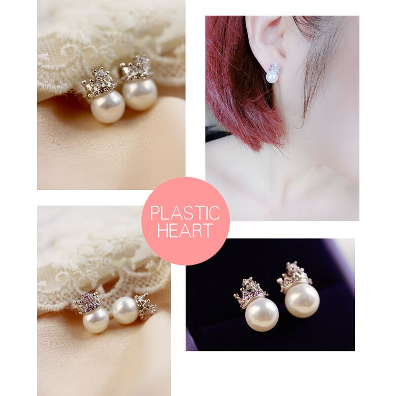 Wholesale High Quality Fashion Jewelry Gold Color Crown Crystal Stud Earrings Sweet Romantic Pearl Stud Earrings For Women VGE032 0