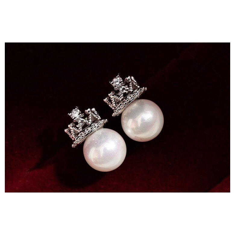 Wholesale High Quality Fashion Jewelry Gold Color Crown Crystal Stud Earrings Sweet Romantic Pearl Stud Earrings For Women VGE032 3