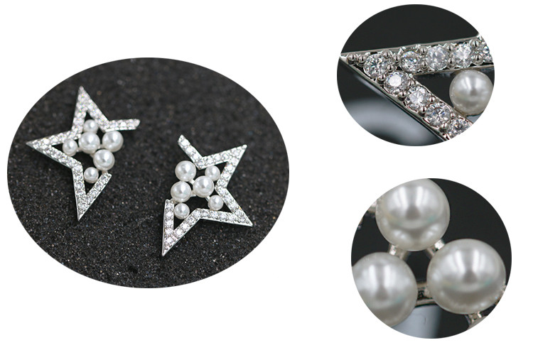 Wholesale Fashion Jewelry Elegant Star Pearl Earrings White zircon Pearl Stud Earrings Wedding Party Earrings For Women VGE034 0