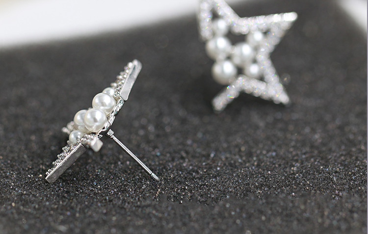 Wholesale Fashion Jewelry Elegant Star Pearl Earrings White zircon Pearl Stud Earrings Wedding Party Earrings For Women VGE034 1