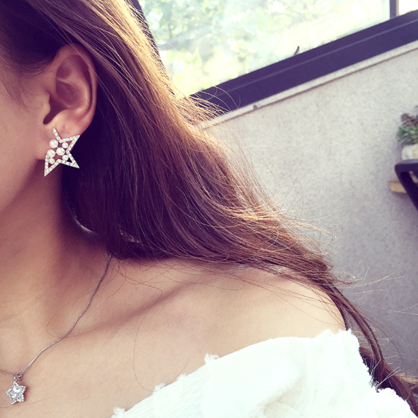 Wholesale Fashion Jewelry Elegant Star Pearl Earrings White zircon Pearl Stud Earrings Wedding Party Earrings For Women VGE034 4
