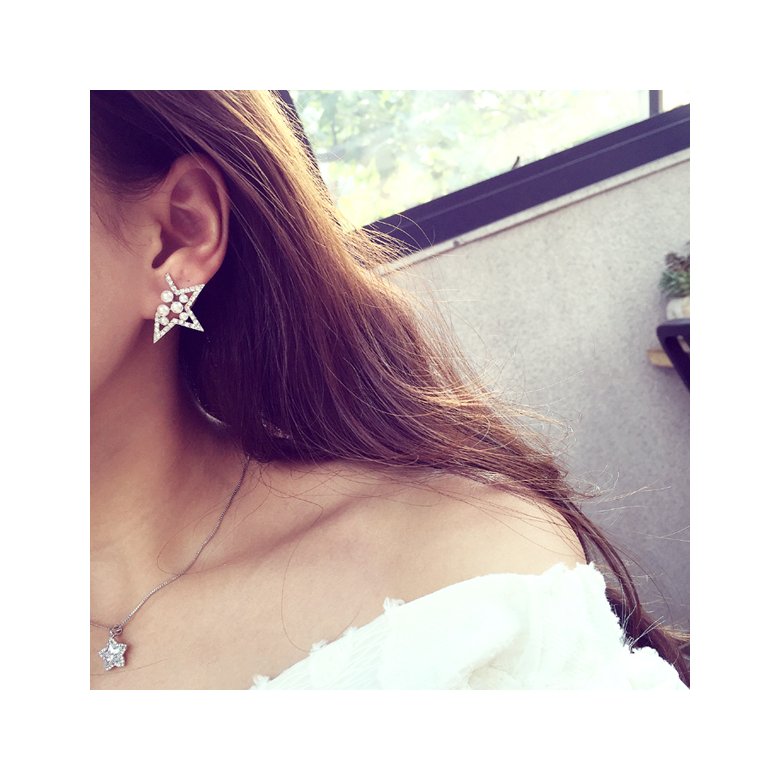 Wholesale Fashion Jewelry Elegant Star Pearl Earrings White zircon Pearl Stud Earrings Wedding Party Earrings For Women VGE034 4