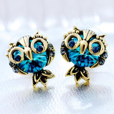 Wholesale Jewelry Crystal Owl Stud Earrings For Women Vintage Gold Color Animal Statement Earrings VGE036 0