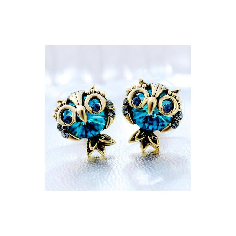 Wholesale Jewelry Crystal Owl Stud Earrings For Women Vintage Gold Color Animal Statement Earrings VGE036 0