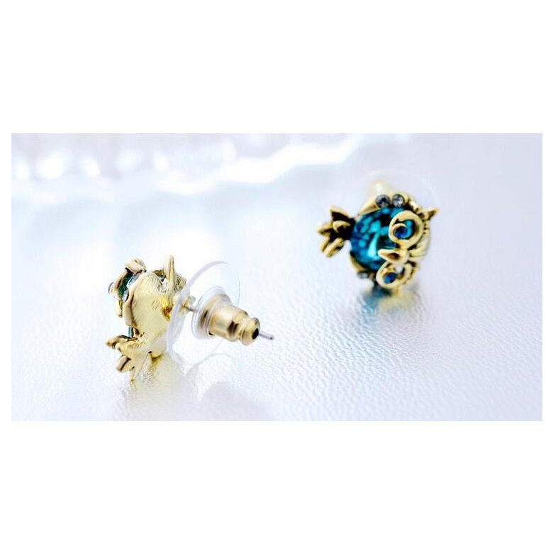 Wholesale Jewelry Crystal Owl Stud Earrings For Women Vintage Gold Color Animal Statement Earrings VGE036 2