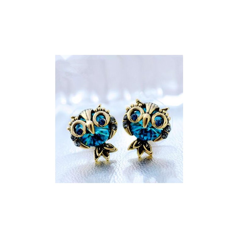 Wholesale Jewelry Crystal Owl Stud Earrings For Women Vintage Gold Color Animal Statement Earrings VGE036 3