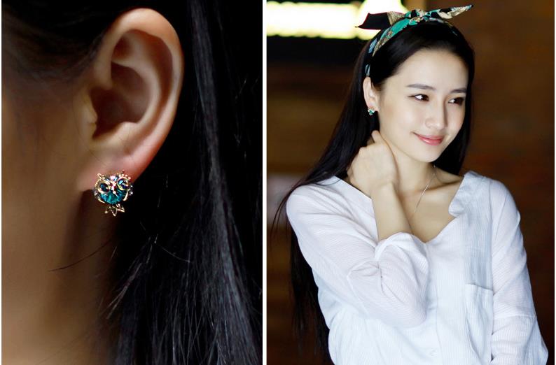 Wholesale Jewelry Crystal Owl Stud Earrings For Women Vintage Gold Color Animal Statement Earrings VGE036 4