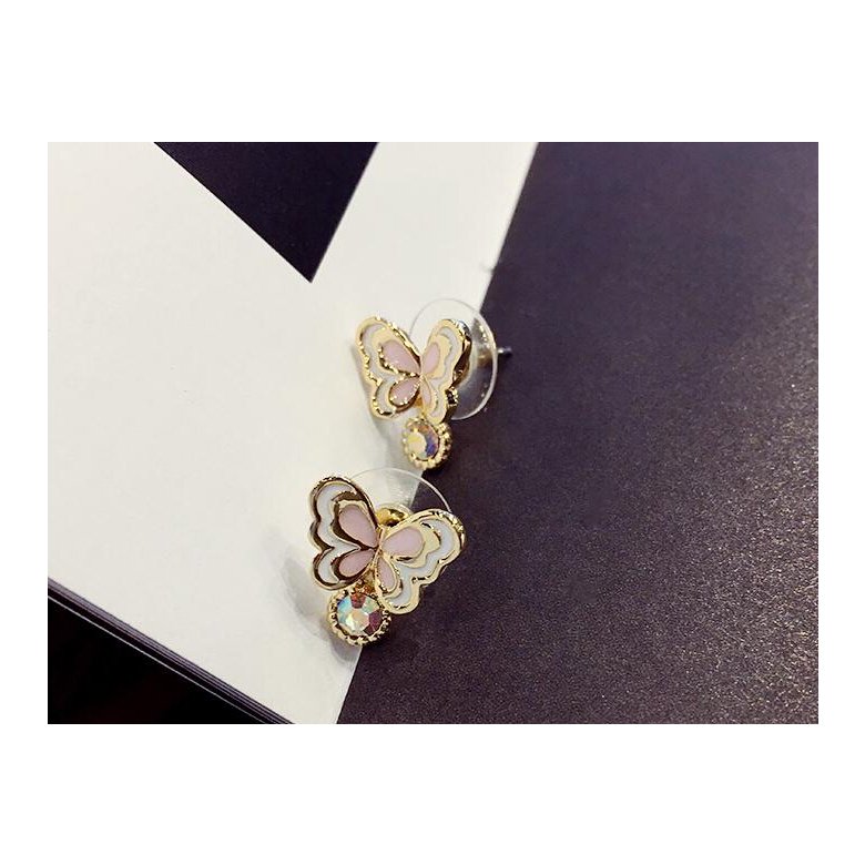 Wholesale Sweet pink  Butterfly Stud Earrings Delicate Gold Color Mini Ear Studs Trendy Ear Nails For Women Girls Jewelry Gift VGE046 2
