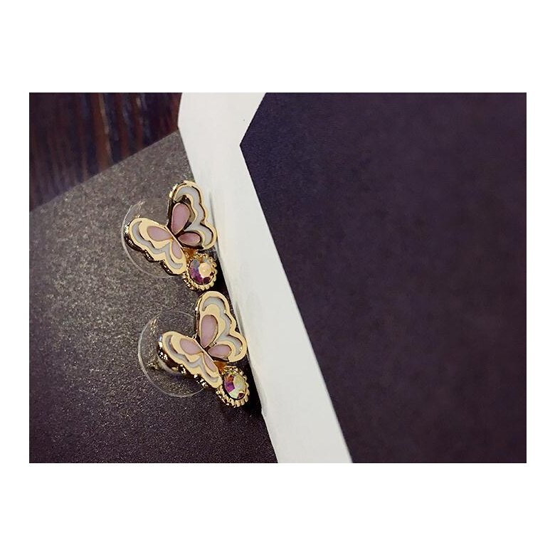 Wholesale Sweet pink  Butterfly Stud Earrings Delicate Gold Color Mini Ear Studs Trendy Ear Nails For Women Girls Jewelry Gift VGE046 3