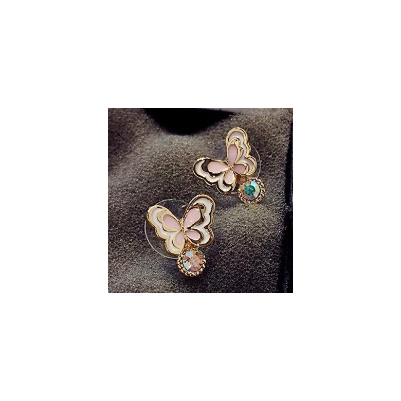 Wholesale Sweet pink  Butterfly Stud Earrings Delicate Gold Color Mini Ear Studs Trendy Ear Nails For Women Girls Jewelry Gift VGE046 4