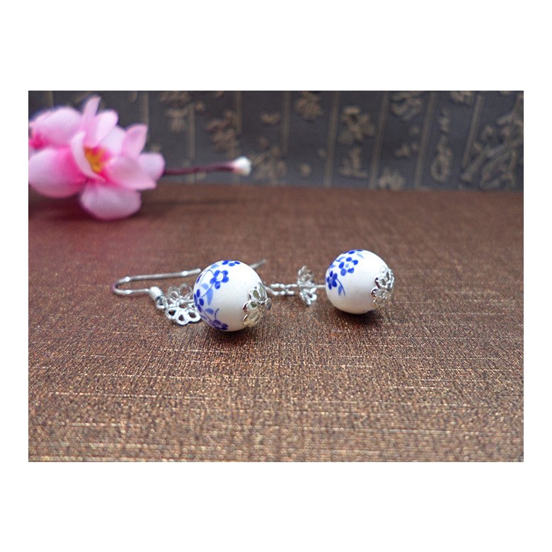 Wholesale Handmade Blue And White Porcelain Earring Vintage Ceramic Woman Lady Drop Earrings Dangle Earrings   VGE052 0