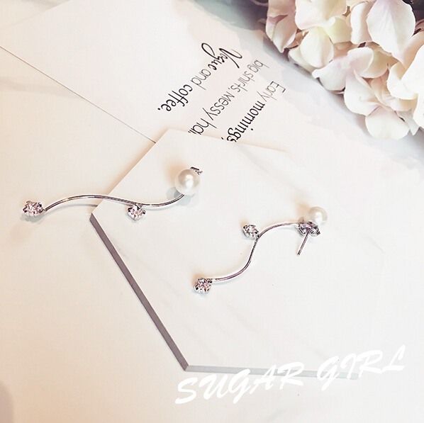 Wholesale Fashion Simple Pearl Earrings with  Zircon Women Long Wavy Ear Line Tassel Earring Wedding Party Jewelry Gifts VGE054 1