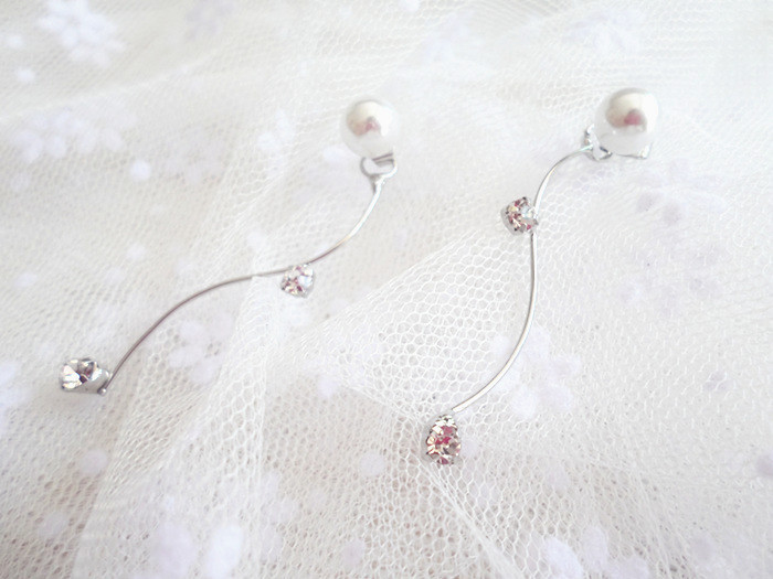 Wholesale Fashion Simple Pearl Earrings with  Zircon Women Long Wavy Ear Line Tassel Earring Wedding Party Jewelry Gifts VGE054 3