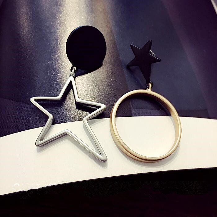 Wholesale Women Fashion Dangle Long Earrings Star circular ring Asymmetry Geometric Drop Earrings Charm Jewelry VGE058 0