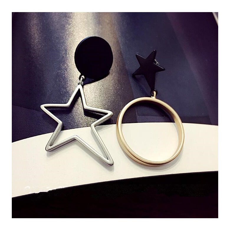 Wholesale Women Fashion Dangle Long Earrings Star circular ring Asymmetry Geometric Drop Earrings Charm Jewelry VGE058 0