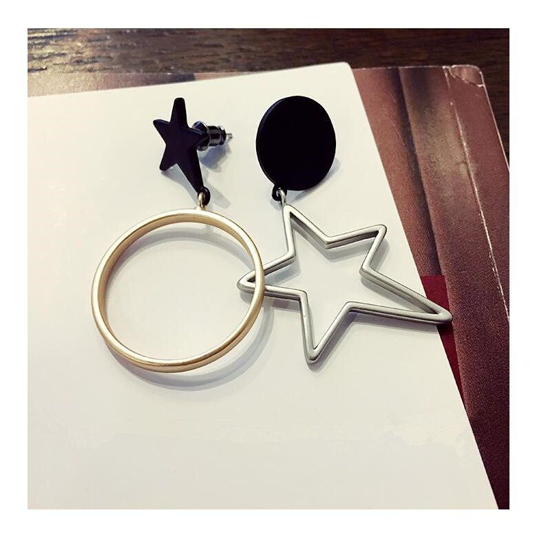 Wholesale Women Fashion Dangle Long Earrings Star circular ring Asymmetry Geometric Drop Earrings Charm Jewelry VGE058 2