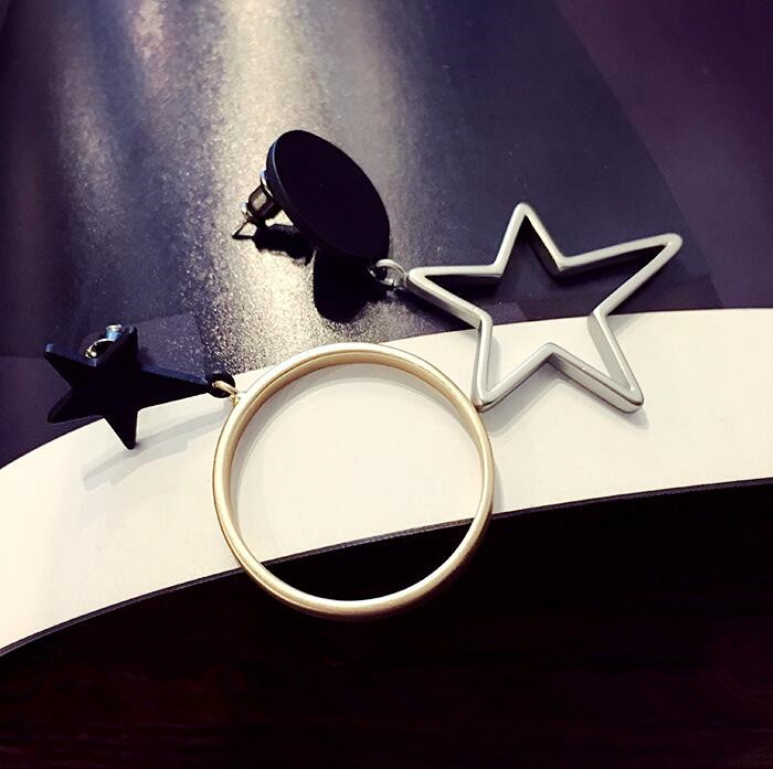 Wholesale Women Fashion Dangle Long Earrings Star circular ring Asymmetry Geometric Drop Earrings Charm Jewelry VGE058 3