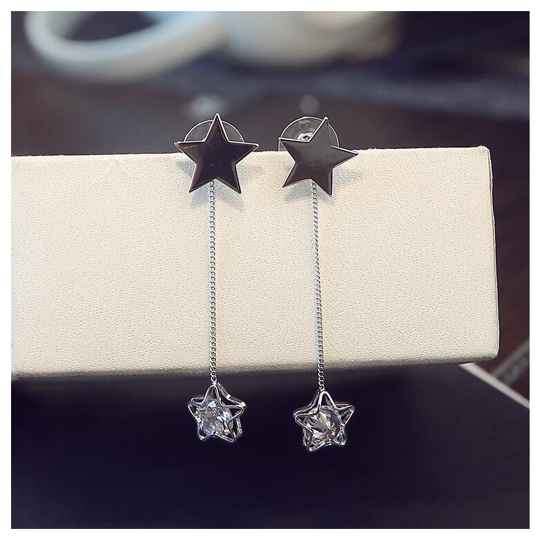 Wholesale  Exquisite Pentagram Drop Earrings for Women Long Star Crystal Dangle Earrings Fashion Jewelry Gifts VGE059 3