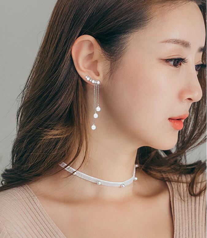 Wholesale New Fashion Hyperbole Temperament Elegant Long Drop Earrings for Women Female Tassel Simulated Pearl Pendant Earrings VGE072 4