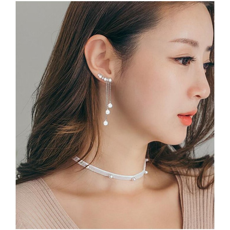 Wholesale New Fashion Hyperbole Temperament Elegant Long Drop Earrings for Women Female Tassel Simulated Pearl Pendant Earrings VGE072 4