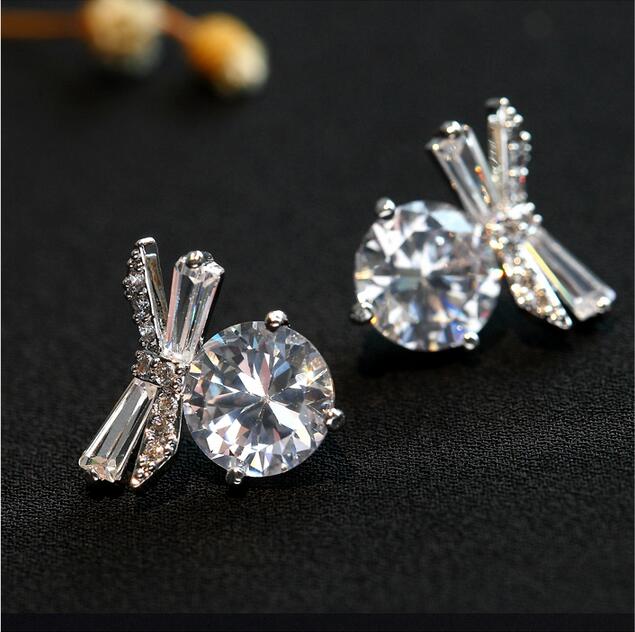 Wholesale Sparkling Zircon Stud Earrings for Women Luxury Full Zircon Bow Earrings Girls Romantic Style Wedding Engagement Party jewelry VGE073 4