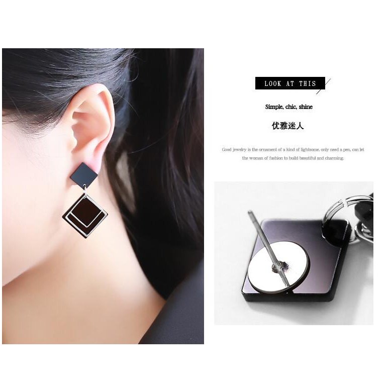 Wholesale Geometric Square Earrings for Women Hanging Dangle Earrings Gold Black Color Fashion Statement Earrings Female Jewelry VGE076 0