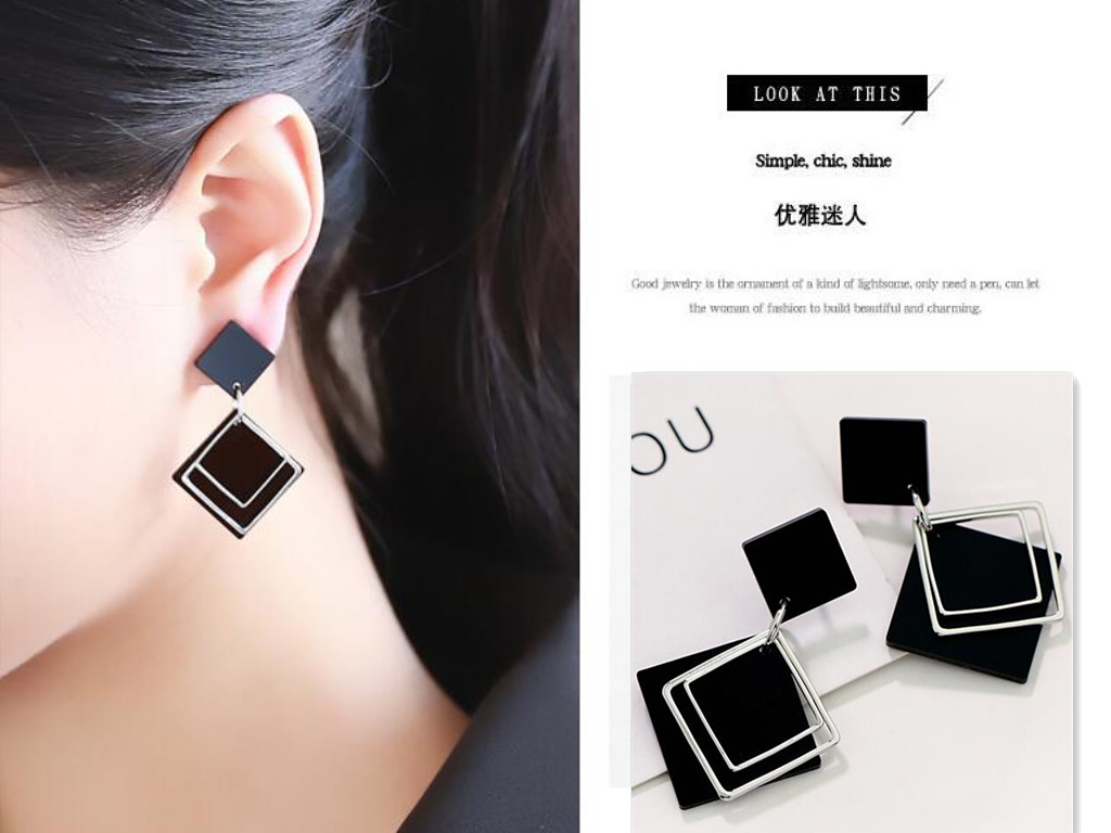 Wholesale Geometric Square Earrings for Women Hanging Dangle Earrings Gold Black Color Fashion Statement Earrings Female Jewelry VGE076 1
