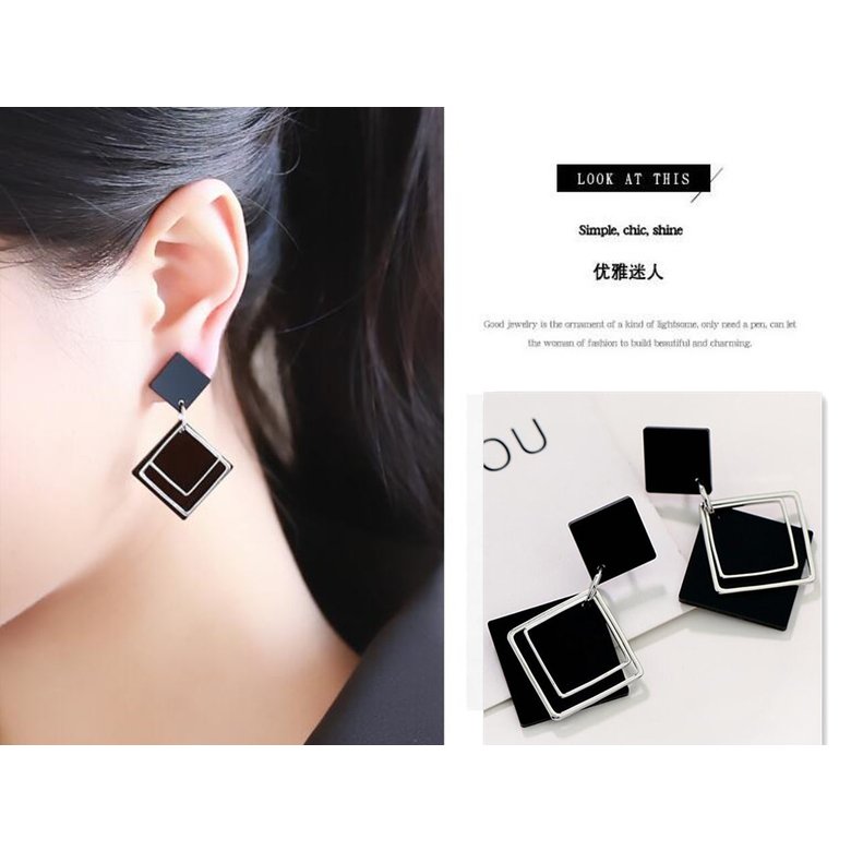 Wholesale Geometric Square Earrings for Women Hanging Dangle Earrings Gold Black Color Fashion Statement Earrings Female Jewelry VGE076 1