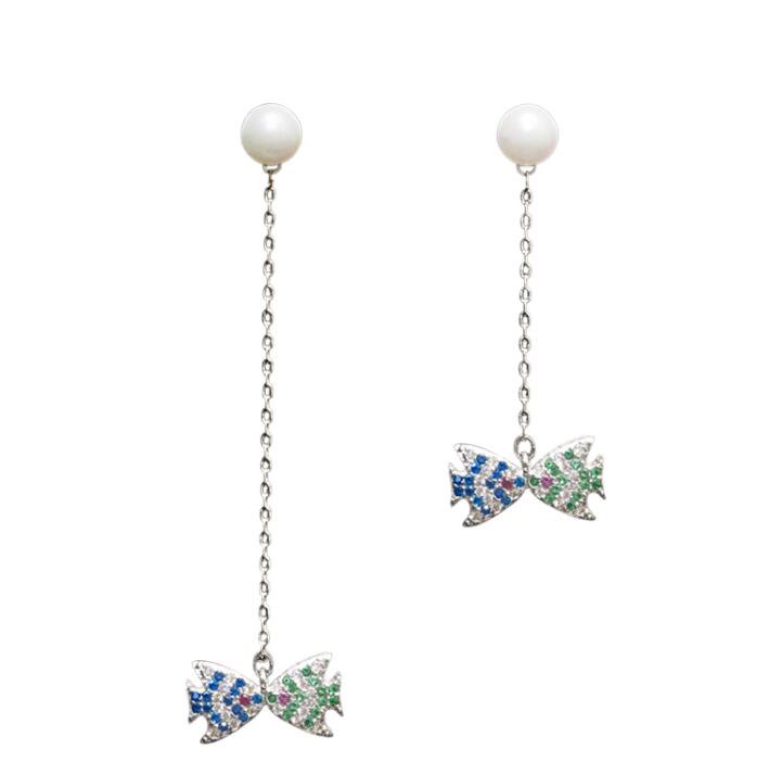 Wholesale  New Design Blue Crystal Fish Pearl Drop Earrings for Women Fashion Jewelry Long tassel earring VGE085 2