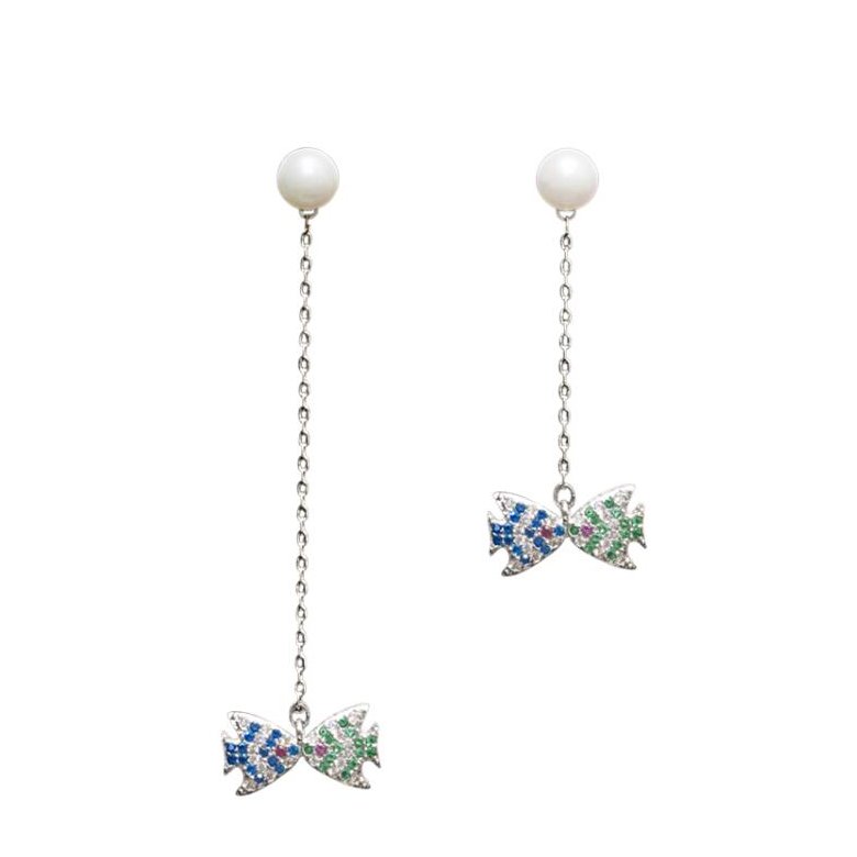 Wholesale  New Design Blue Crystal Fish Pearl Drop Earrings for Women Fashion Jewelry Long tassel earring VGE085 2
