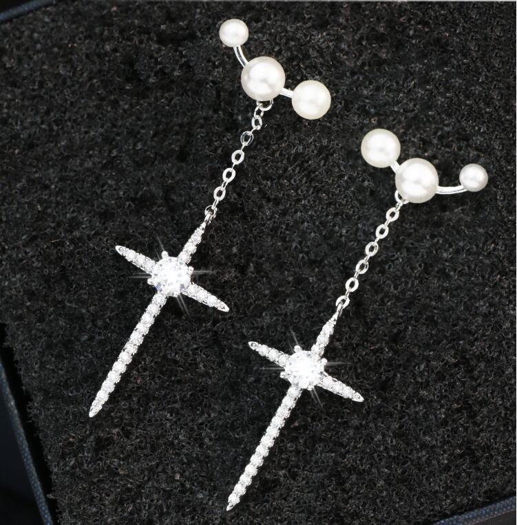 Wholesale Long Drop Earring Imitation Pearl Geometric Cross Earring Dangle Earrings For Women Girl Wedding Party Jewelry Gift 2020 Hot New VGE086 1