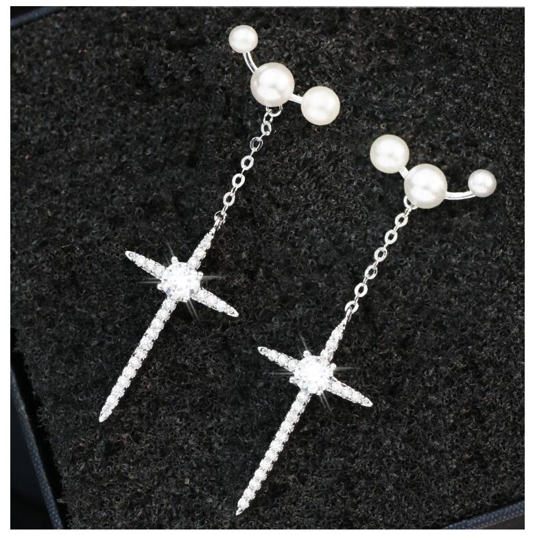 Wholesale Long Drop Earring Imitation Pearl Geometric Cross Earring Dangle Earrings For Women Girl Wedding Party Jewelry Gift 2020 Hot New VGE086 1
