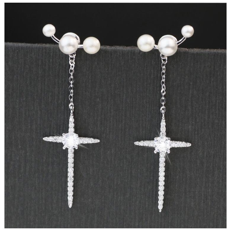Wholesale Long Drop Earring Imitation Pearl Geometric Cross Earring Dangle Earrings For Women Girl Wedding Party Jewelry Gift 2020 Hot New VGE086 4