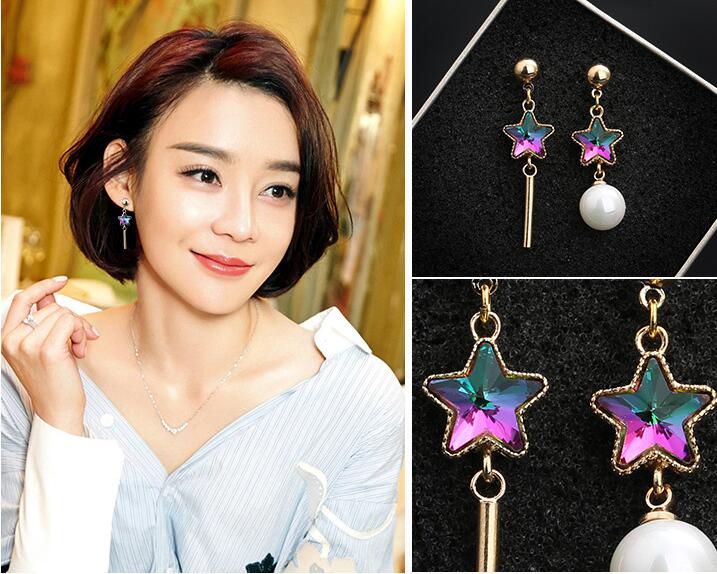 Wholesale Elegant imitation pearl colorful Star Long Tassel earring  Fashion Personality Pendant High Quality VGE088 3