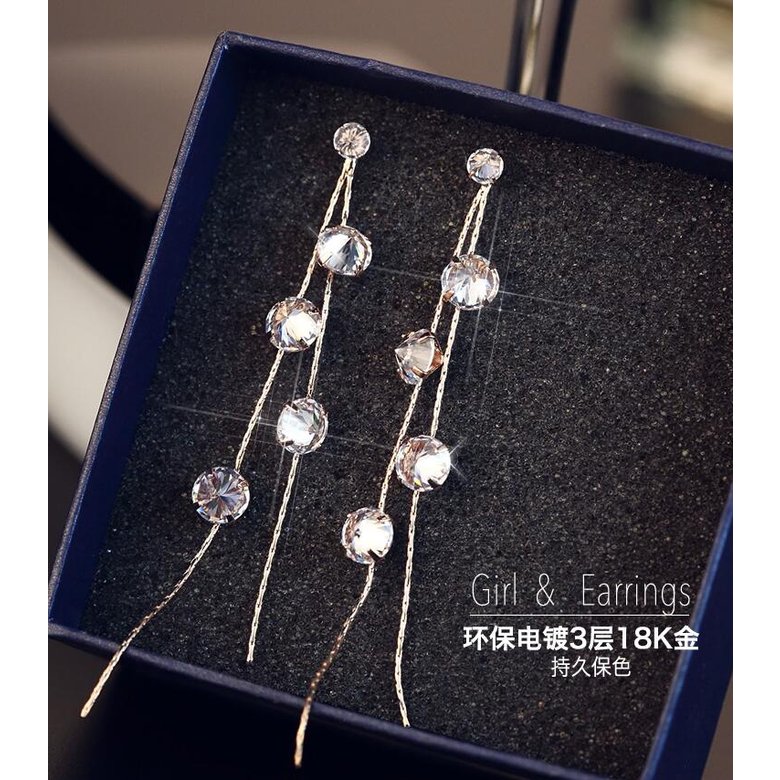 Wholesale Luxury Round Zircon Long Drop Earrings with Silver Color Tassel Korean Wedding Earring for Women Party Jewelry VGE091 1