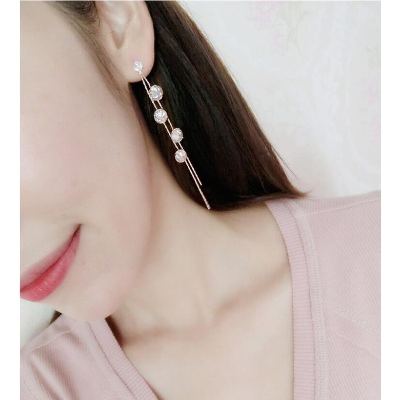 Wholesale Luxury Round Zircon Long Drop Earrings with Silver Color Tassel Korean Wedding Earring for Women Party Jewelry VGE091 2