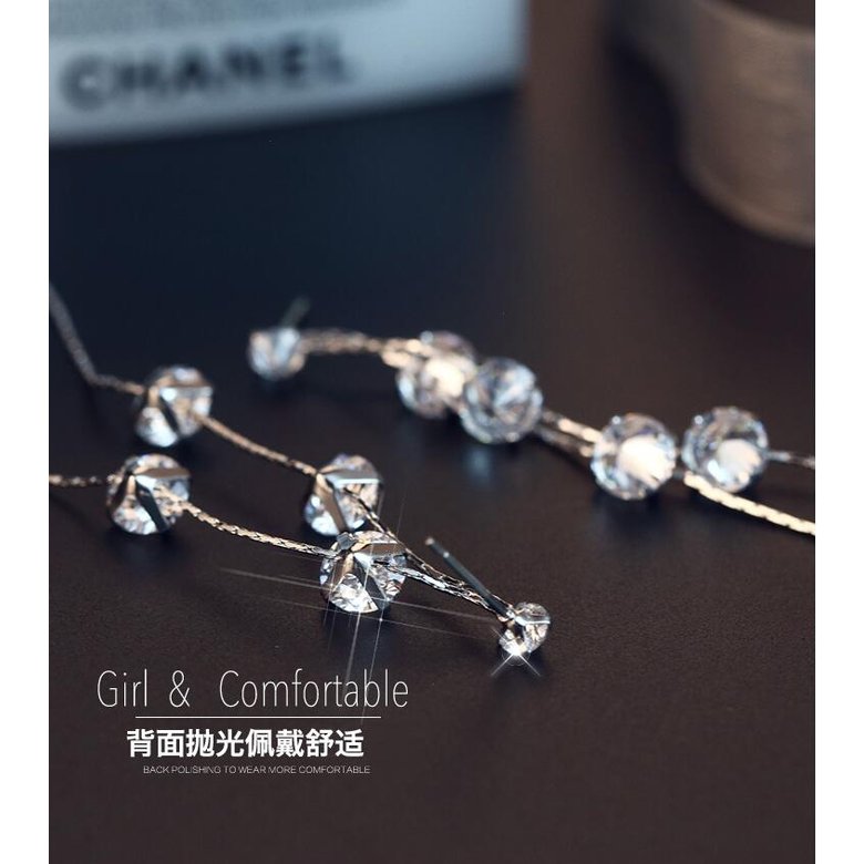 Wholesale Luxury Round Zircon Long Drop Earrings with Silver Color Tassel Korean Wedding Earring for Women Party Jewelry VGE091 3