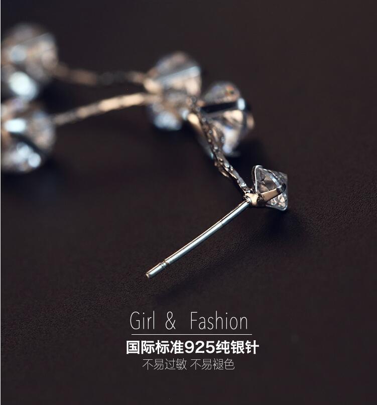 Wholesale Luxury Round Zircon Long Drop Earrings with Silver Color Tassel Korean Wedding Earring for Women Party Jewelry VGE091 4