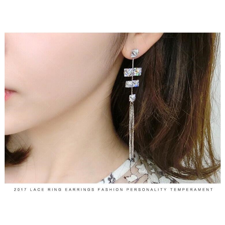 Wholesale Women's Earrings Hanging Rectangular Zircon Tassel Earrings Fashion Charm Banquet Engagement Earrings VGE092 0