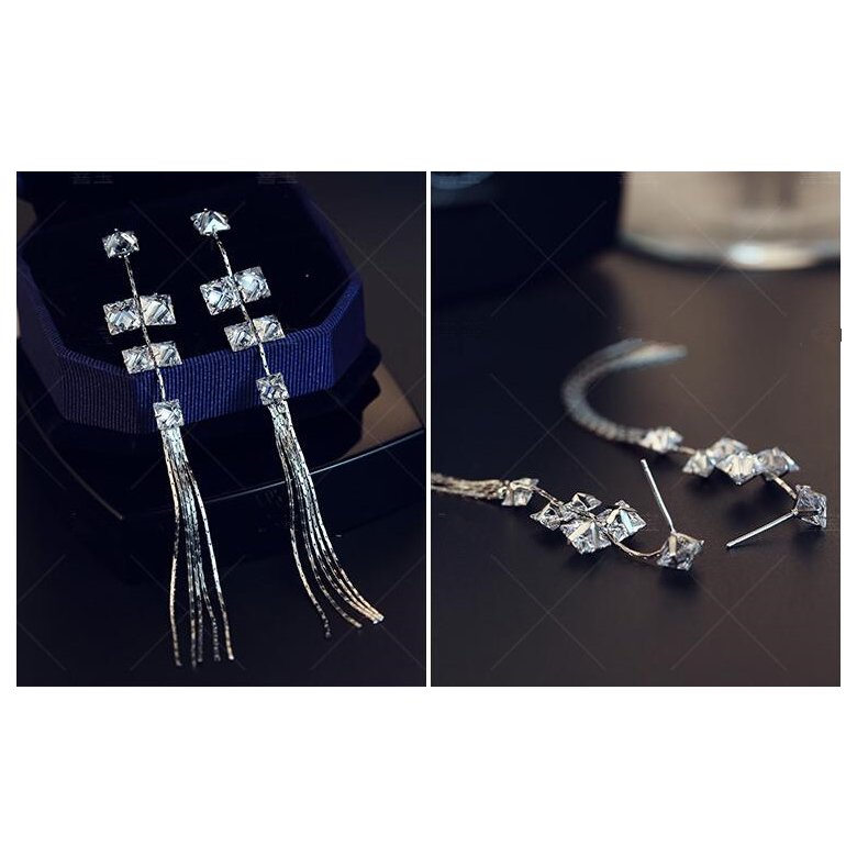 Wholesale Women's Earrings Hanging Rectangular Zircon Tassel Earrings Fashion Charm Banquet Engagement Earrings VGE092 4