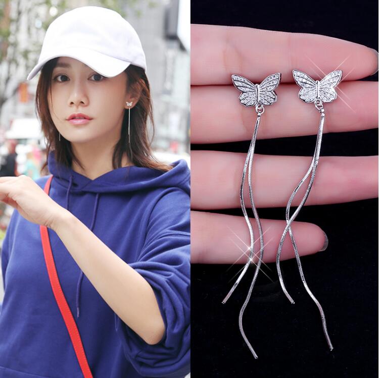 Wholesale Long Tassel Butterfly Drop Earrings Silver Color 2020 Fashion Hanging Women Earrings Summer Jewelry Girls GIfts VGE093 0