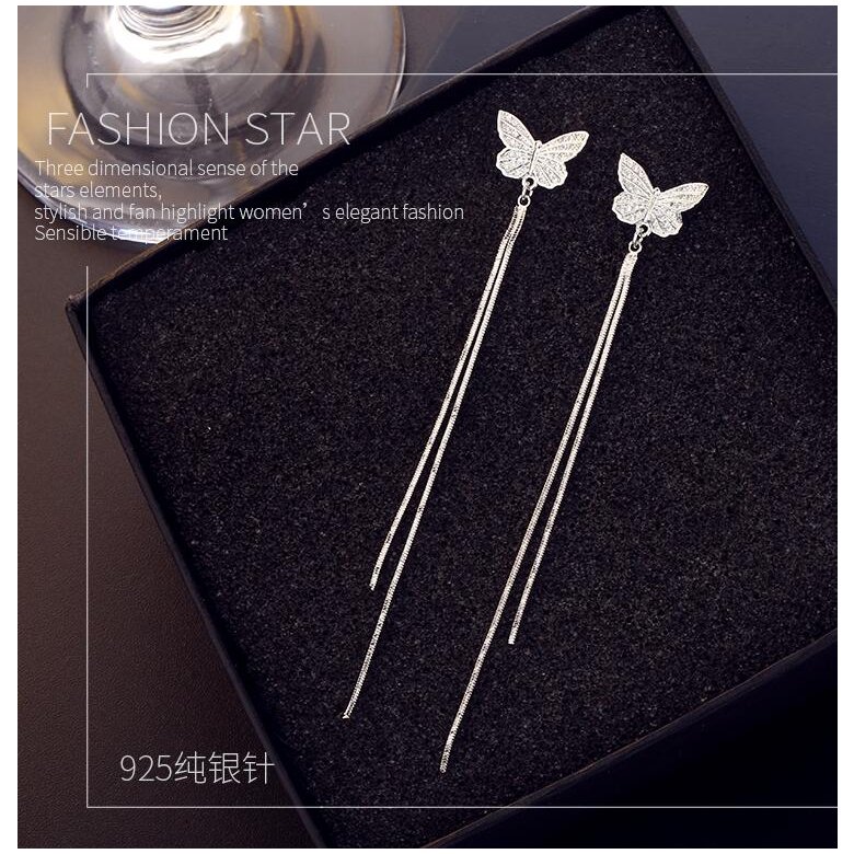 Wholesale Long Tassel Butterfly Drop Earrings Silver Color 2020 Fashion Hanging Women Earrings Summer Jewelry Girls GIfts VGE093 2
