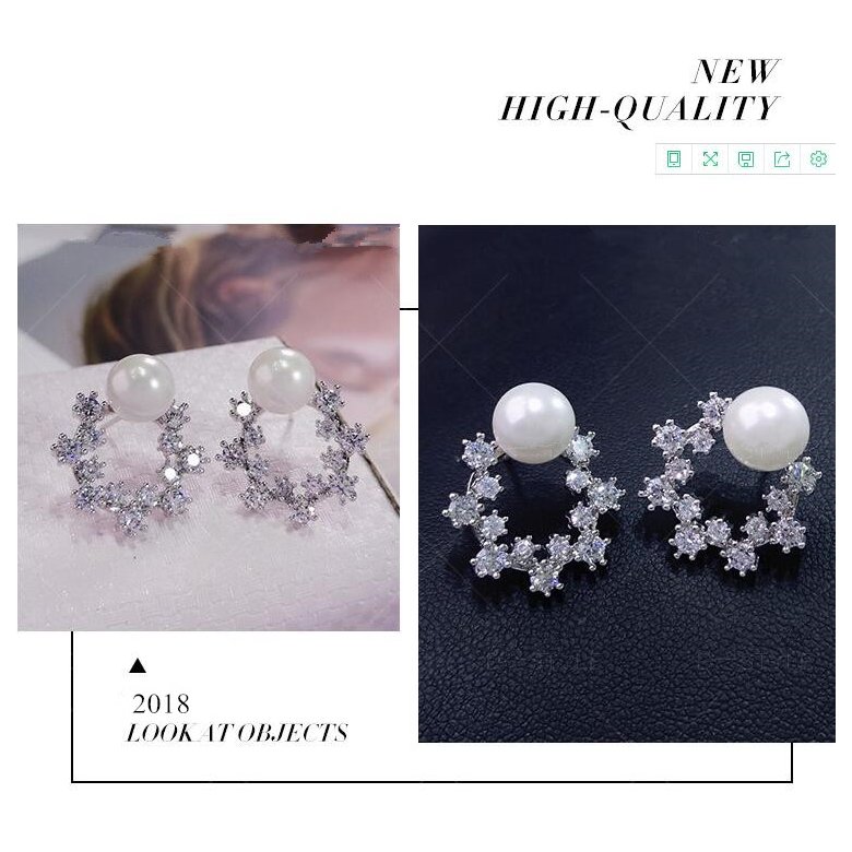 Wholesale Fashion Cute Exquisite Flower Stud Pearl Crystal Earings White Zircon For Women Jewelry Wedding Party Gifts  VGE094 1