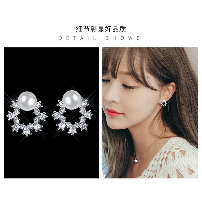 Wholesale Fashion Cute Exquisite Flower Stud Pearl Crystal Earings White Zircon For Women Jewelry Wedding Party Gifts  VGE094 4