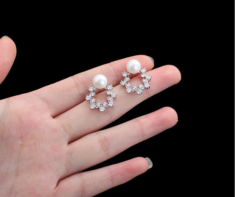 Wholesale Fashion Cute Exquisite Flower Stud Pearl Crystal Earings White Zircon For Women Jewelry Wedding Party Gifts  VGE094 5