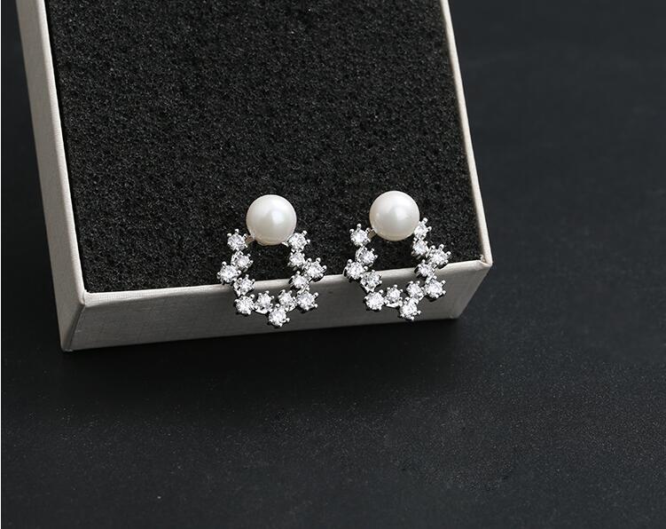 Wholesale Fashion Cute Exquisite Flower Stud Pearl Crystal Earings White Zircon For Women Jewelry Wedding Party Gifts  VGE094 6