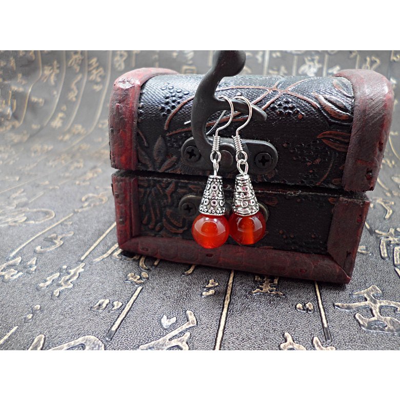 Wholesale Natural gem earrings vintage tibetan earrings for women red onyx ethnic fine jewelry women gift VGE095 4