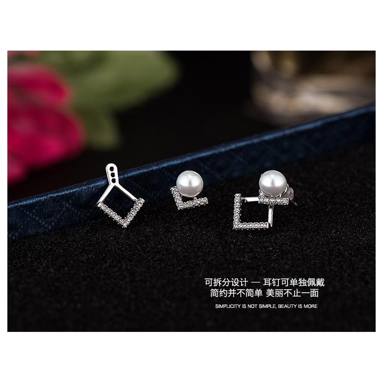 Wholesale Korean Geometric Metal Simulation Pearl Earrings Temperament Square Metal Stud Earrings Simple Classic Women's Jewelry VGE096 0