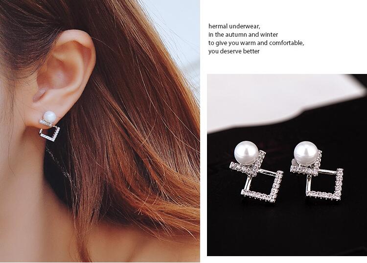 Wholesale Korean Geometric Metal Simulation Pearl Earrings Temperament Square Metal Stud Earrings Simple Classic Women's Jewelry VGE096 2
