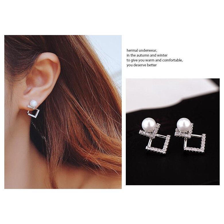 Wholesale Korean Geometric Metal Simulation Pearl Earrings Temperament Square Metal Stud Earrings Simple Classic Women's Jewelry VGE096 2